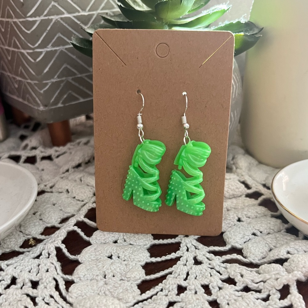 *3 for $20* Lime Green Heeled Studded Barbie Shoe Earrings